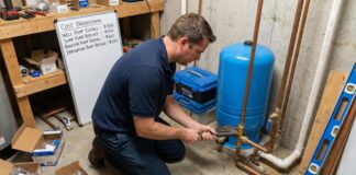 Water Pump Installation Price: Well, Sump, Booster & Irrigation Costs Plumber installing a residential water pump with pipes and pressure tank in a utility room