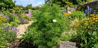 Why Are My Cosmos Not Blooming? 10 Causes & Fixes Cosmos plant with green foliage and few flowers in a sunny garden showing why cosmos may not bloom