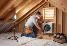 Attic Fan Installation: Cost, Types, Pros, Cons & When It’s Worth It Contractor installing an attic fan near a roof vent in a residential attic