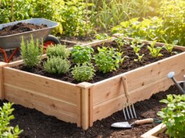 Cedar Raised Garden Bed Kit: What to Check Before Buying Cedar raised garden bed kit assembled in a backyard vegetable garden with soil, herbs, and garden tools nearby