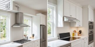 Ducted vs Ductless Range Hood: Which Is Better? Side-by-side kitchen range hood comparison showing ducted venting and ductless recirculating filter setup