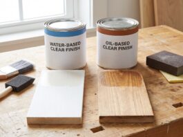Polycrylic vs Polyurethane: Which Clear Finish Should You Use? Polycrylic and polyurethane clear finish cans with brushes on a wood tabletop