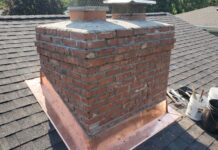 Chimney Repair: Costs, Warning Signs, Flashing, Crown & Brick Fixes Chimney repair showing damaged brick, flashing, crown, and masonry above a residential roof
