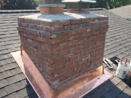 Chimney Repair: Costs, Warning Signs, Flashing, Crown & Brick Fixes Chimney repair showing damaged brick, flashing, crown, and masonry above a residential roof
