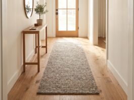 Entryway Runner Rug: Best Sizes, Materials & Hallway Ideas Entryway runner rug in a long hallway foyer with console table and plants