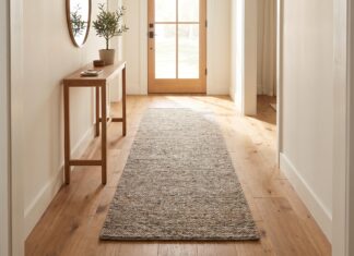 Entryway Runner Rug: Best Sizes, Materials & Hallway Ideas Entryway runner rug in a long hallway foyer with console table and plants