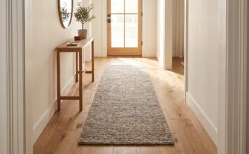 Entryway Runner Rug: Best Sizes, Materials & Hallway Ideas Entryway runner rug in a long hallway foyer with console table and plants
