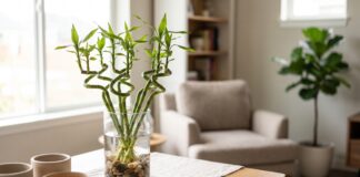 Lucky Curly Bamboo Care: Why It Turns Yellow and How to Fix It Lucky curly bamboo plant with spiral stalks growing in a glass vase with pebbles
