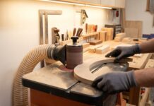 Spindle Sander: Best Uses, Buying Tips & Mistakes to Avoid Oscillating spindle sander smoothing a curved wooden workpiece in a woodworking shop