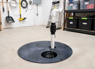 Sump Pump Cost: Installation, Replacement & 7 Price Mistakes to Avoid Basement sump pump installed in a sump basin with discharge pipe and check valve