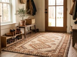 Washable Entryway Rugs: Best Materials, Sizes & Cleaning Tips Washable entryway rug inside a front door with shoes and plants