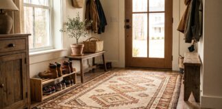 Washable Entryway Rugs: Best Materials, Sizes & Cleaning Tips Washable entryway rug inside a front door with shoes and plants