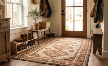 Washable Entryway Rugs: Best Materials, Sizes & Cleaning Tips Washable entryway rug inside a front door with shoes and plants