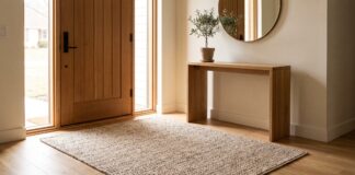 What Size Rug for Entryway? Simple Sizing Rules for Foyers, Doors & Runners Entryway rug size guide showing a front door foyer with a properly sized rug
