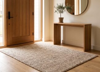 What Size Rug for Entryway? Simple Sizing Rules for Foyers, Doors & Runners Entryway rug size guide showing a front door foyer with a properly sized rug