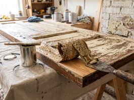 Best Heavy-Duty Paint Strippers for Wood, Metal & Masonry (2026) Heavy-duty paint stripper removing multiple layers of old paint from wood and masonry