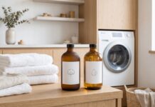 Fragrance-Free vs Unscented Laundry Detergent: What’s the Difference? Fragrance-free vs unscented laundry detergent bottles beside clean folded towels